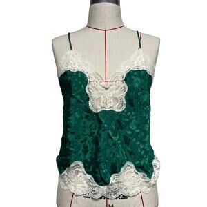 Vintage Deena Womens Size 34 Green White Lacey Nightie Cami Top